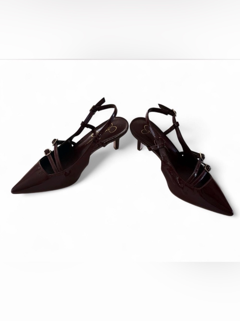 New Jessica Simpson Wine Burgundy Patent Pointed-Toe Slingback Kitten Heels - Picture 4 of 4